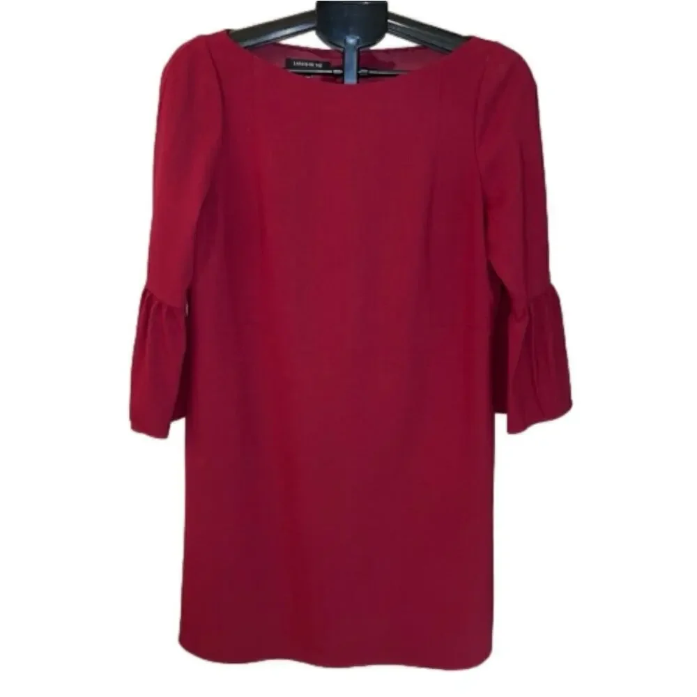 Lafayette 148 Lightweight Wool Cranberry Red Shift Dress Bell Sleeve Size M